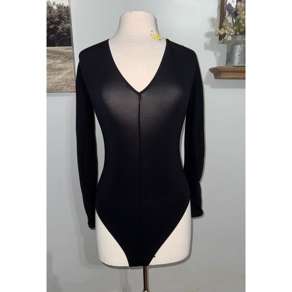Wolford Black Long-Sleeve V-Neck Bodysuit
